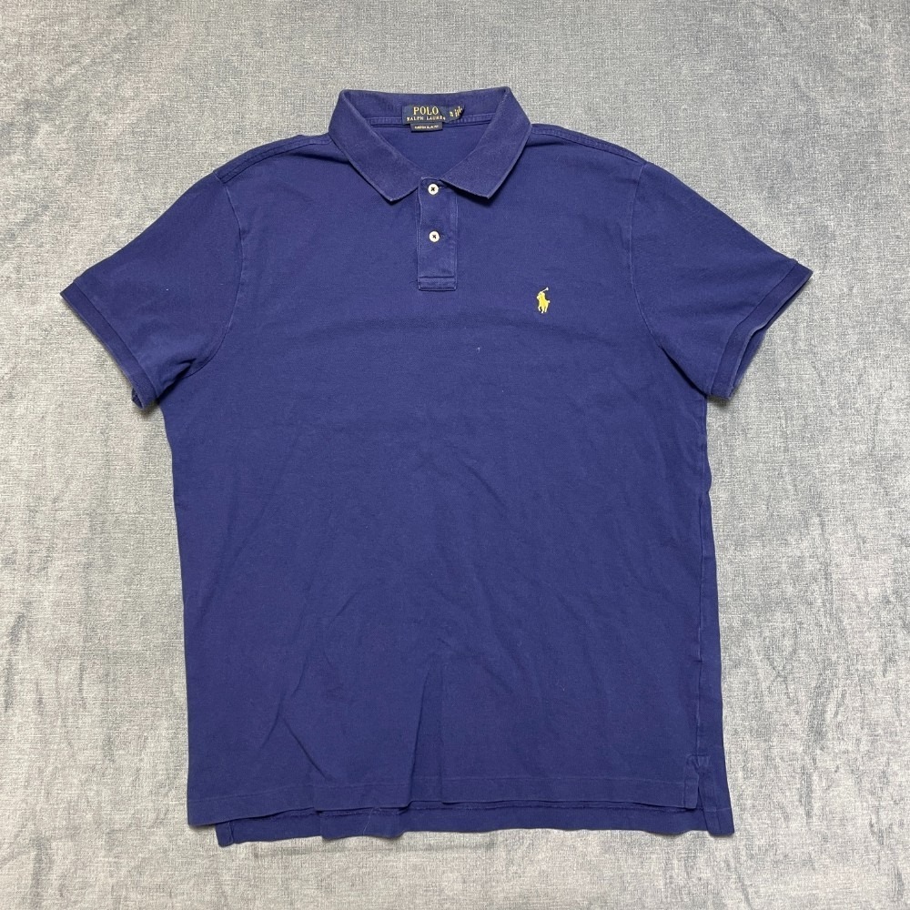 Polo Ralph Lauren Custom Slim Fit Shirt Mens XL Blue Pony Logo High Low Hem
